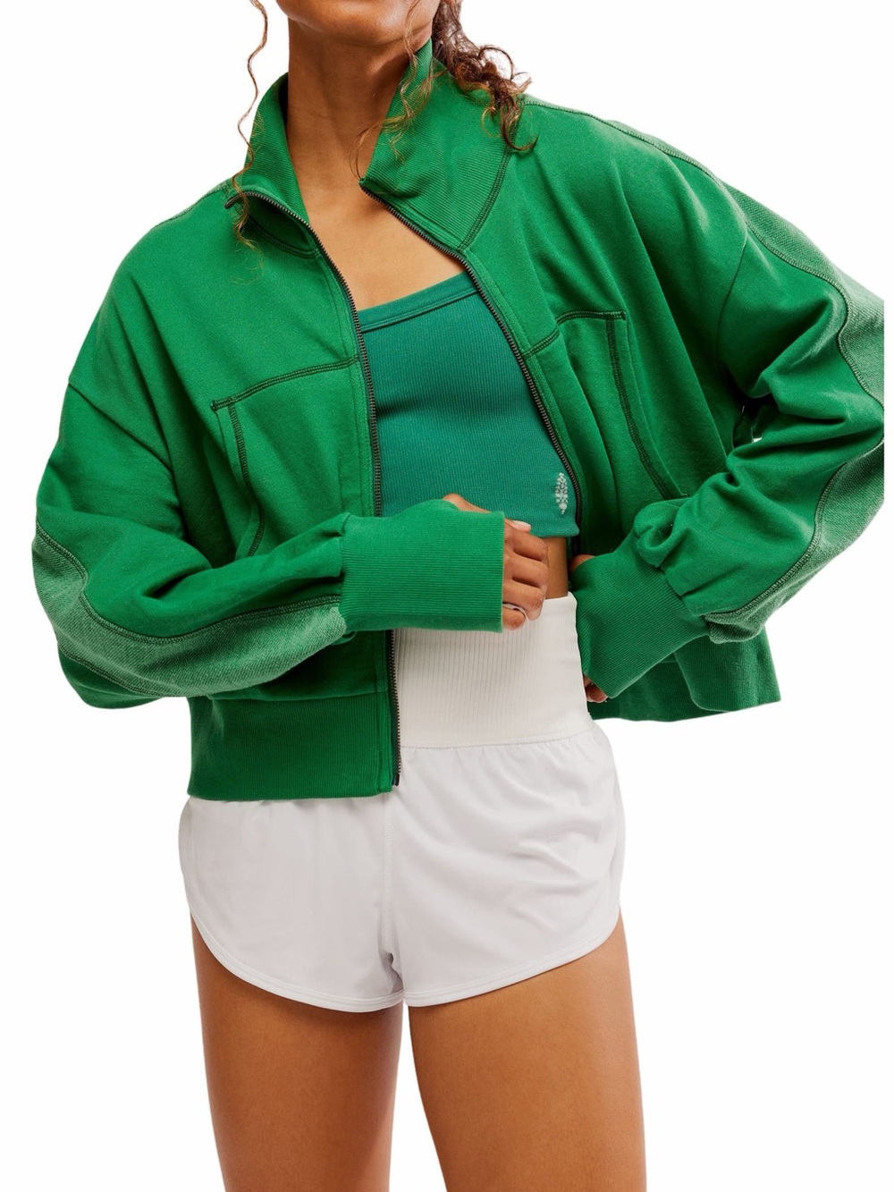 Free People FP Movement High Jump Zip Up Jacket Green S